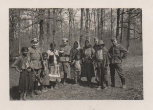 Attached photograph: April 1941. Within minutes, the Gypsies in the photograph were dead. The back of the photograph records that they were shot with a weapon mounted on the front of a motorcycle sidecar. 