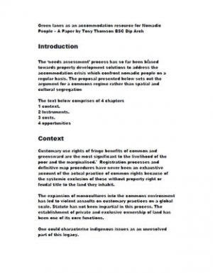 Thumbnail of paper 'Green lanes as an accommodation resource for Nomadic People' by Tony Thomson