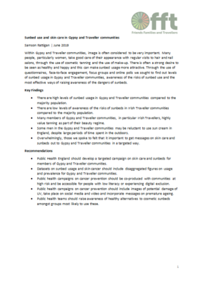 Thumbnail of report for 'Sunbed use and skin care in Gypsy and Traveller communities'