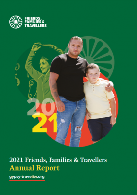 Front page of Annual Report feature a man and young boy, an actress faded in the background and the title of the Annual Report