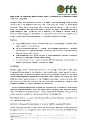 Universal-Credit Thumbnail of report 'Fairer for all? The negative and disproportionate impact of Universal Credit on Gypsy and Traveller communities