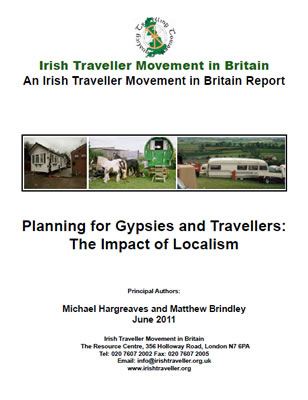 Front page of 'an Irish Traveller Movement in Britain Report' regarding 'Planning for Gypsies and Travellers: The Impact of Localism'